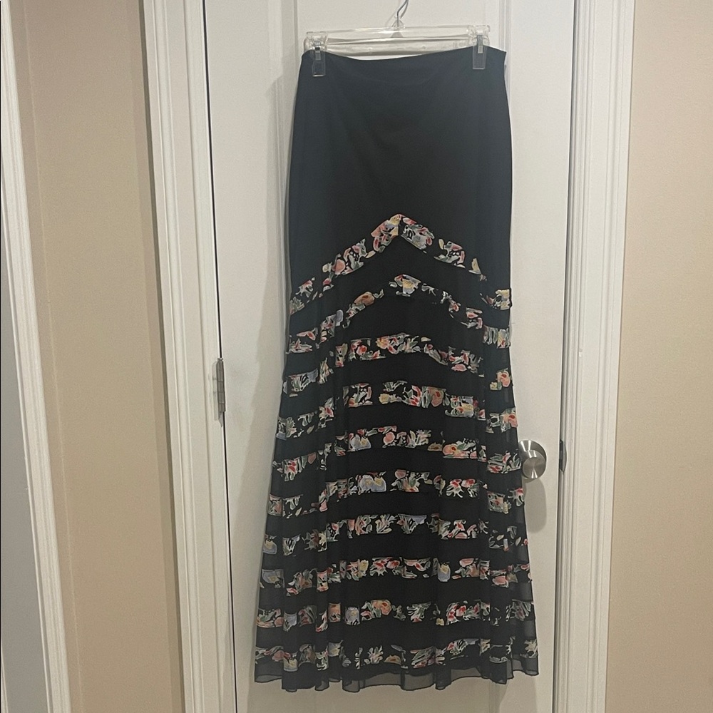 Free People Limited High Waisted Sheer Mesh Floral Maxi Skirt Size L
